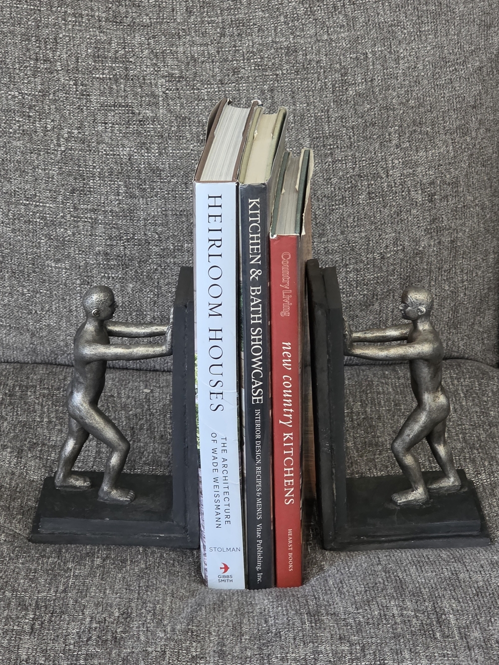 Vintage Aarobrothers Decorative Silver Push Figure Bookends - Set of 2